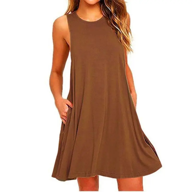 2021 여성 여름 캐주얼 스윙 티셔츠 드레스 비치 커버 포켓 플러스 사이즈 느슨한 티셔츠 드레스