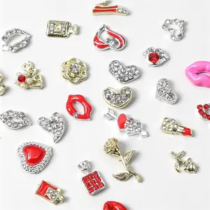 Wholesale Nail Diamond Rhinestones 520 Valentine's Day Love Lips Lipstick Rose Alloy Accessories Crystal Hearts Nail Charms