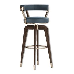 Tabouret de <span class=keywords><strong>Bar</strong></span> de Cuisine Moderne en Cuir <span class=keywords><strong>Noir</strong></span> et Or avec Pivotant-Élégantes Chaises de <span class=keywords><strong>Bar</strong></span> en Bois Massif pour Dîner Haut de Gamme - Product Image 3