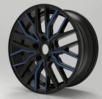 Jantes de voiture en alliage Flrocky 141267 18 20 pouces, finition noire usinée avec nouvelles conceptions bleues, jantes noires usinées avec ligne rouge