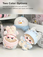 Ensemble de vêtements pour poupée en coton de 10 cm, personnalisé et mignon, avec chapeau rose et bleu et combinaison, ensemble de remplacement de vêtements pour poupée en peluche, vente en gros