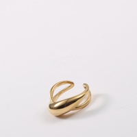 Joyería de acero inoxidable chapado en oro de 18K para mujer, anillos abiertos con domo cruzado de doble capa gruesa