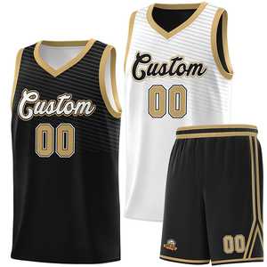 Uniforme Deportivo Personalizado de Baloncesto con Diseño de Corte en el Pecho en Blanco y Negro de Doble Cara - Product Image 1
