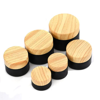 Pot hermétique de crème cosmétique en verre noir mat de luxe profil bas 5g 10g 15g 20g 30g 50g avec couvercles à vis en plastique en bois