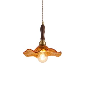 French Style Pendant <b>Light</b> Petal Shape Amber Glass Single Head LED Home <b>Lighting</b> Bedroom Living Room Chandelier - Product Image 1
