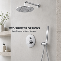 Système de douche pluie rond en chrome poli avec douchette à main et mitigeur encastré mural pour salles de bain modernes