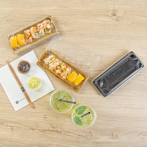 Bandeja Rectangular Desechable de Plástico PET para Sushi con Tapa Transparente Antivaho, Caja de Empaque para Comida para Llevar con Impresión UV Personalizada - Product Image 3