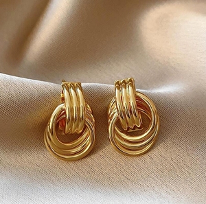 Stainless Steel Statement Jewelry Love <strong>Knot</strong> Linked Double Hoop Stud <strong>Earrings</strong> Door Knocker Triple <strong>Knot</strong> <strong>Earrings</strong> for Women - Product Image 6