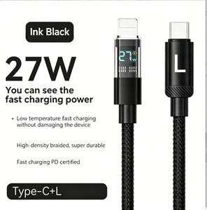 Écran horizontal transparent, affichage numérique, charge super rapide 27W, <span class=keywords><strong>c</strong></span>âble de données tressé Type-<span class=keywords><strong>C</strong></span>/L, 12 mois, cuivre pur pour - Product Image 1