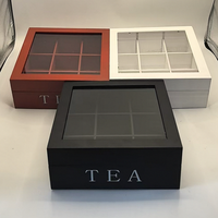 Boîte à Thé Multi-Usage en Bois à 9 Compartiments, Boîte de Rangement Carrée pour Sachets de Thé, Coffret Cadeau