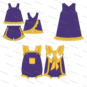 Personalized <strong>Mardi</strong> <strong>Gras</strong> Kids Clothing Set Spring Summer Romper Cotton Knit purple and Yellow Carnival's Day Baby Girls <strong>Outfit</strong> - Product Image 1