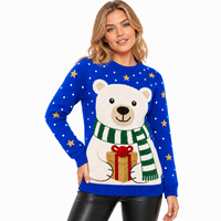 Pull en tricot de Noël pour femmes, motif ours polaire mignon, design personnalisé, pull en tricot étoile de Noël pour dames