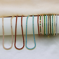 HT146 Vente chaude Ensemble collier et bracelet pour femme, chaîne tennis en zircone cubique verte 3mm, plaqué or 18K, bijoux de luxe à couleur durable