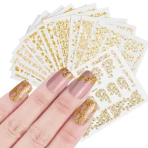 1 Blatt Shinny 3D Gold Glitter Kleber Flower Vine Sticker Nails Art für die Dekoration