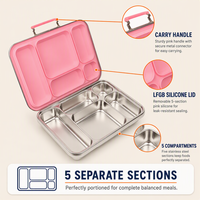 Boîte à lunch Risheng mignonne, sans BPA, chauffable, portable, 5 compartiments, réutilisable, en acier inoxydable 304, étanche, pour les enfants à l'école