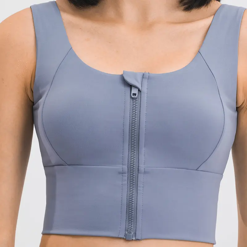 Großhandel Schweiß-Wickel-Kompression-Yoga-Zip-Up-Front-Sport-BH für Damen Yoga-Crop-Top Hochbelastbarer Sport-BH