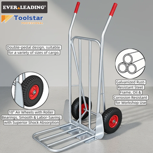 Carretilla de mano industrial de alta resistencia con doble manija, plataforma OEM, ruedas neumáticas de 10 pulgadas y rodamientos - Product Image 1