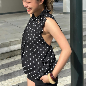 Polka Dot Sheer Knitted Breathable Casual Loose Fit Tank Top Sexy <b>Open</b> Back Halter Neck Tie <b>up</b> Sleeveless Blouse - Product Image 3