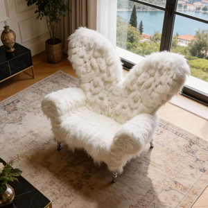 Fauteuil club moelleux à dossier haut en laine, confortable et doux, pour salon, décoration intérieure et <span class=keywords><strong>boutique</strong></span> - Product Image 4