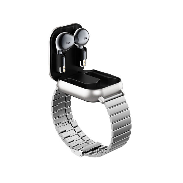 2in1 TWS Heart Rate Sports Monitor Smartwatch Silicone Steel Double Straps