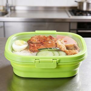 Boîte à lunch pour enfants compatible micro-ondes, récipient de stockage alimentaire en silicone, couvercle en plastique, anti-fuite, écologique, pliable, boîte bento - Product Image 2