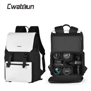 Cwatcun D79 zaino per fotocamera in pelle borsa per fotocamera multifunzionale custodia per fotocamera da viaggio impermeabile con supporto per treppiede