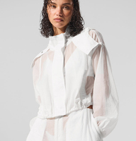Veste coupe-vent pour femme, unie, légère, compressive, avec capuche, manches élastiques, ourlet ajustable avec cordon de serrage, séchage rapide
