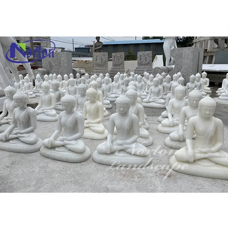 Decorazione domestica all'ingrosso piccola seduta in pietra bianca marmo statue di Buddha scultura Shopping Online in vendita