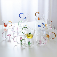 Gobelet à eau personnalisé fait à la main en verre borosilicate résistant à la chaleur, modèle animal, réutilisable, anti-fuite, grande capacité, écologique