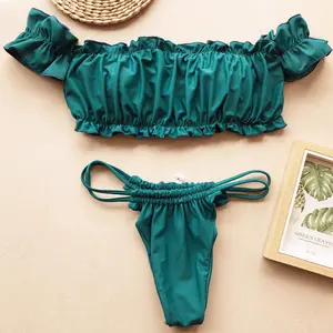 Biquíni feminino sexy com corte de flor, duas peças, maiô pushups, roupa de praia, roupa de ombro fora, lingerie sexy, roupa íntima