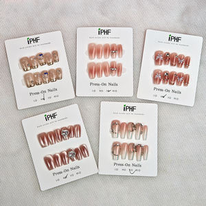 Uñas Postizas de Almendra Mediana con Diseño Floral Marrón Dorado en 3D, 10 Piezas, Hechas a Mano, para Otoño/Año Nuevo, Uñas Acrílicas Adhesivas - Product Image 4