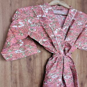 ชุดกิโมโนผ้าฝ้ายลายดอกไม้ยอดนิยม พิมพ์ลายบล็อกอินเดีย เสื้อผ้าลำลอง นุ่มสบาย ระบายอากาศได้ดี ชุดฤดูร้อน ราคาขายส่ง - Product Image 6