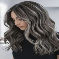 Perruque Lace Front Grise avec Mèches Poivre et Sel pour Femmes, Cheveux Humains Remy Européens, HD Transparent, Nœuds Blanchis, Sans Colle, Longue