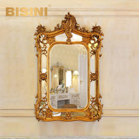 Miroir console de style européen sculpté, miroir mural décoratif pour salon et chambre, miroir avec cadre en PU pour villas
