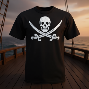 T-shirt Pirate Sword Skull Bones pour adulte, unisexe, noir, col rond, manches courtes, promotionnel - Product Image 3