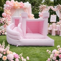 Château gonflable rose pastel commercial avec toboggan, château de saut gonflable rose doux pour location de fête