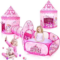 Prinses Tent Voor Meisjes Met Kids Bal Pit, Kinderen Spelen Tenten En Crawl Tunnel Voor Peuters, roze Pop Up Playhouse Speelgoed Voor Baby