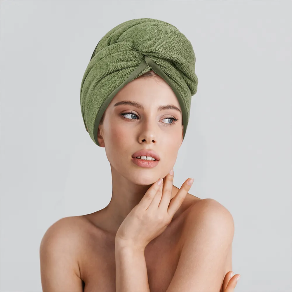 Benutzer definierte Stickerei weich trocken Damen Mikro faser Haartuch 2er Pack Kappe Handtuch schnell trocknende Mikro faser Haar Turban Handtuch für Haare