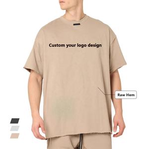 OEM conception personnalisée hommes surdimensionné blanc coton uni t-shirts ourlet brut épaule tombante streetwear t-shirt de haute qualité - Product Image 1