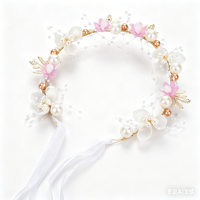 Couronne de fleurs et de perles pour cheveux, ruban réglable pour enfants, filles, demoiselles d'honneur, première communion, anniversaire, accessoires pour cheveux photo