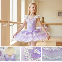 Tutu de ballet professionnel T2094 pour filles, lavande, en tulle rigide blanc avec dentelle, idéal pour la scène, personnalisation acceptée