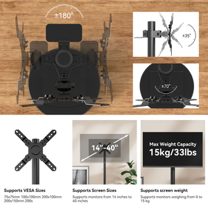 Bán Hot 14-40 inch <span class=keywords><strong>TV</strong></span> di động giỏ hàng cán <span class=keywords><strong>TV</strong></span> đứng với bánh xe thép có thể điều chỉnh sàn màn hình đứng xoay hiển thị chủ - Product Image 4