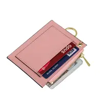 Monedero pequeño con cremallera para mujer, billetera pequeña personalizada de cuero PU RFID