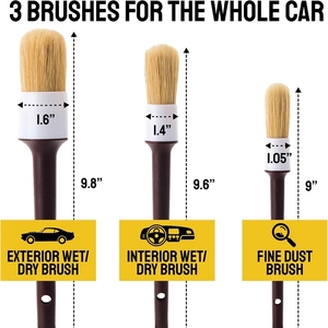 Ensemble de brosses de détaillage automobile LQ260907, 3 pièces, kit intérieur par Detail Dudes Boar Hair Supplies - brosses de nettoyage à poils doux pour l'extérieur - Product Image 3