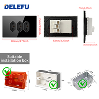 Interrupteur et prise murale noirs standard brésiliens DELEFU, durables avec ports USB + Type-C
