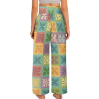 Factory Wholesale Custom Women'S Pants Low Moq Rainbow Hawaiian Quilt Print Elegant Pallazo Pants Women Official