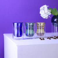 Mug en verre borosilicate à double paroi, résistant à la chaleur, fait main, coloré, 100 ml, style minimaliste, pour café, yerba maté, thé, expresso