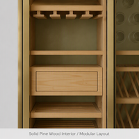 Armoire à vin de luxe sur mesure en acier inoxydable, armoire de rangement à vin avec porte en verre et éclairage LED, avec étagère à vin en bois massif pour villa et maison