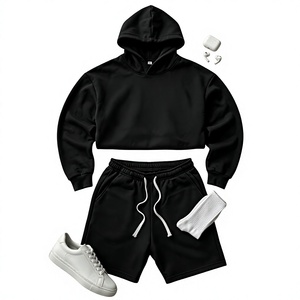 Ensemble sweat à capuche et short brodés sur mesure, ensemble sweat à capuche à manches courtes personnalisé, ensemble streetwear d'été personnalisé - Product Image 1