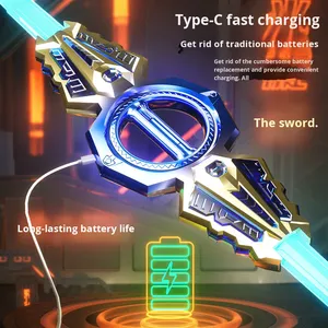 Sabre laser rétractable à double tranchant Glow - Rotation du poignet, lumières laser changeantes de couleur, jouet rotatif cool pour soulager le stress - Product Image 3